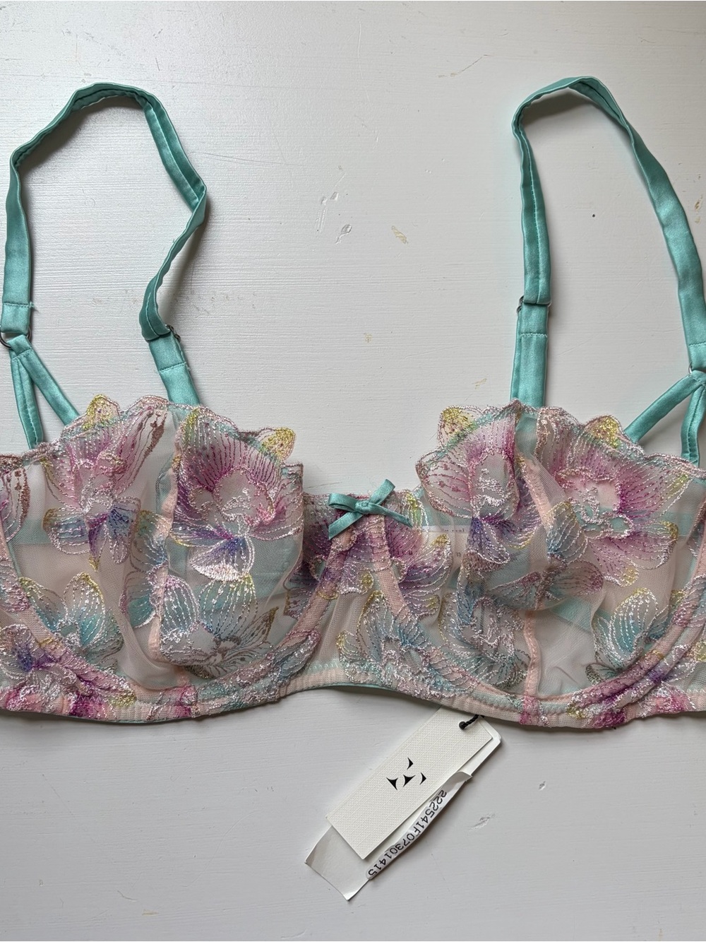 NWT Fleur du Mal Pixie Embroidered Silk Balconette Underwire Bra 38B